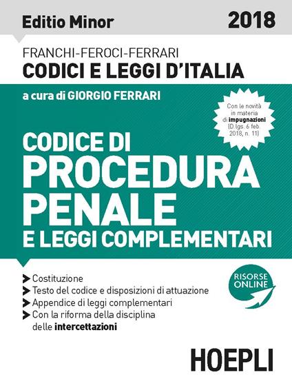 Codice di procedura penale 2018. Ediz. minore - Luigi Franchi,Virgilio Feroci,Santo Ferrari - copertina