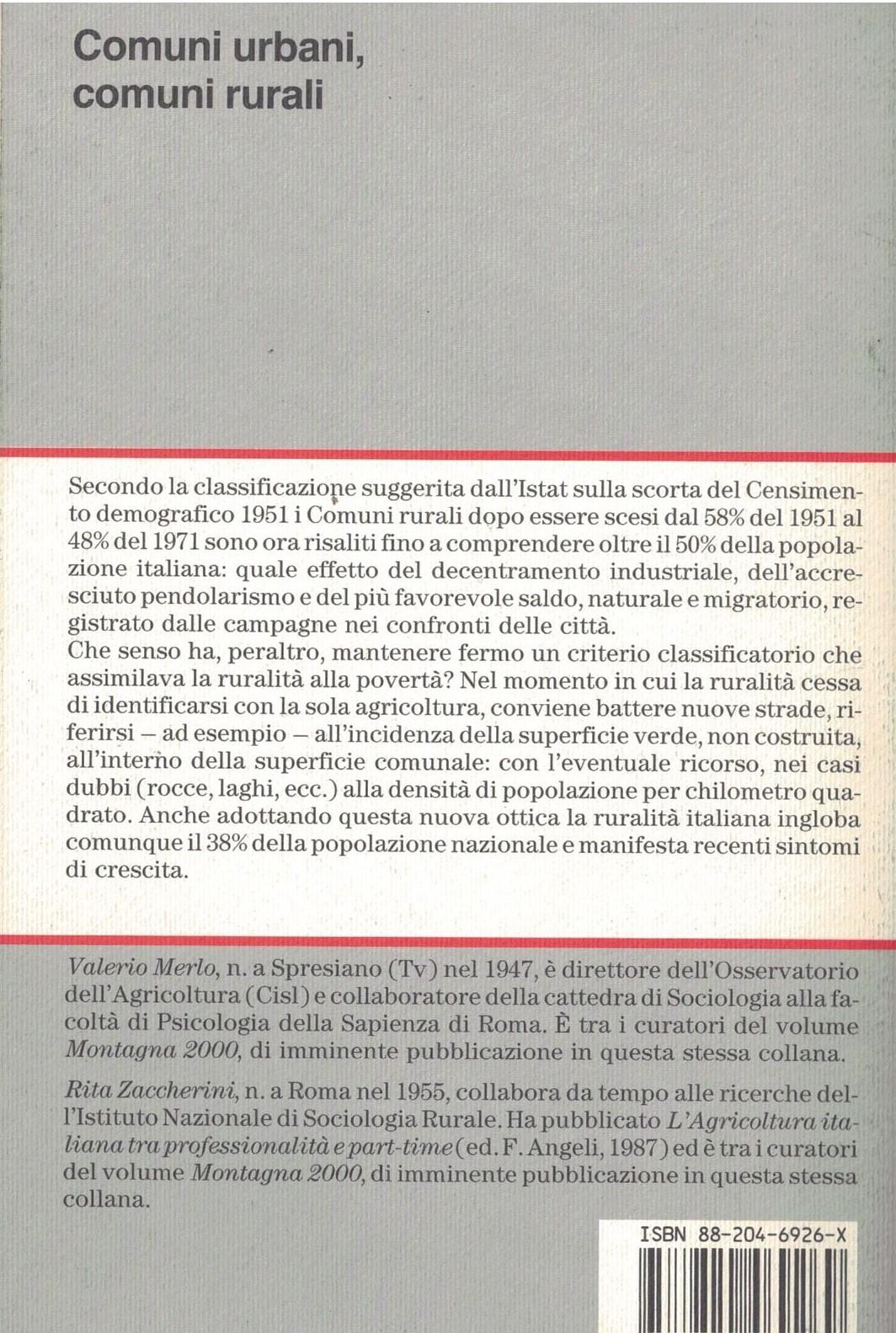 Comuni urbani, comuni rurali. Per una nuova classificazione