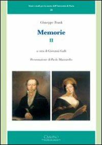 Memorie. Vol. 2 - Giuseppe Frank - copertina