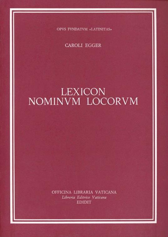 Lexicon nominum locorum - Carlo Egger - copertina