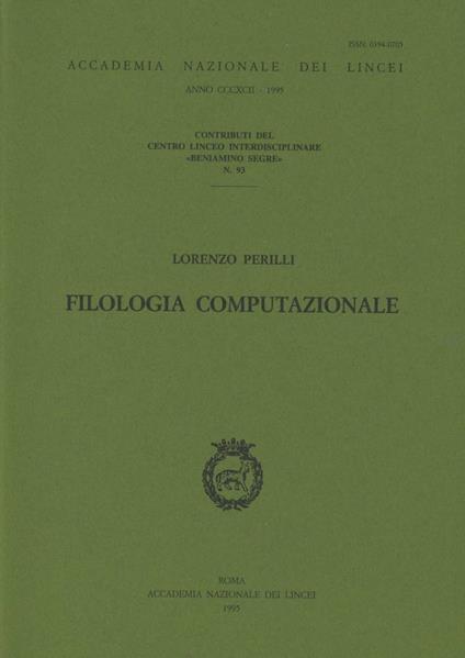Filologia computazionale - Lorenzo Perilli - copertina