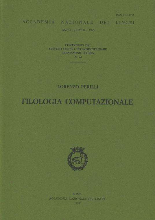 Filologia computazionale - Lorenzo Perilli - copertina