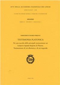 Testimonia platonica. Testimonianze di età ellenistica e di età imperiale - Margherita Isnardi Parente - copertina