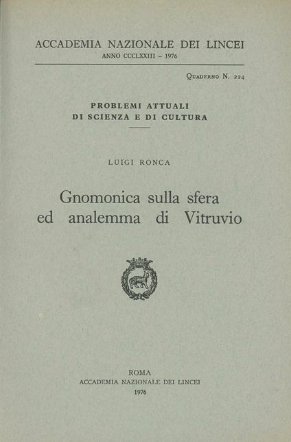 Gnomonica sulla sfera ed analemma di Vitruvio - Luigi Ronca - copertina