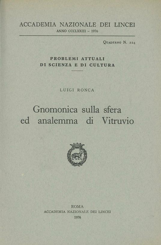 Gnomonica sulla sfera ed analemma di Vitruvio - Luigi Ronca - copertina