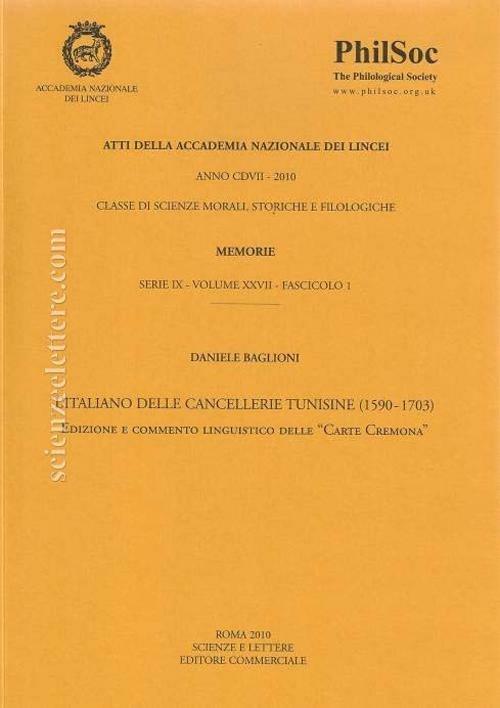 L' Italiano delle cancellerie tunisine (1590-1703) - Daniele Baglioni - copertina