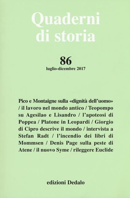 Quaderni di storia (2017). Vol. 86 - copertina