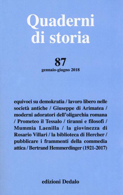 Quaderni di storia (2018). Vol. 87: Gennaio-Giugno - copertina