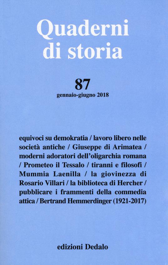 Quaderni di storia (2018). Vol. 87: Gennaio-Giugno - copertina