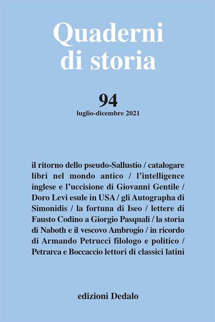 Quaderni di storia (2021). Vol. 94 - copertina