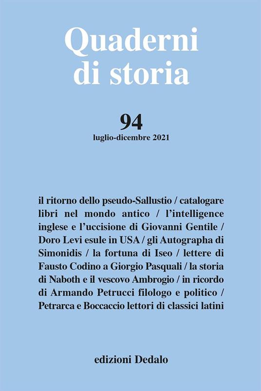 Quaderni di storia (2021). Vol. 94 - copertina