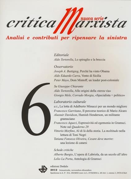 Critica marxista (2012). Vol. 6 - copertina