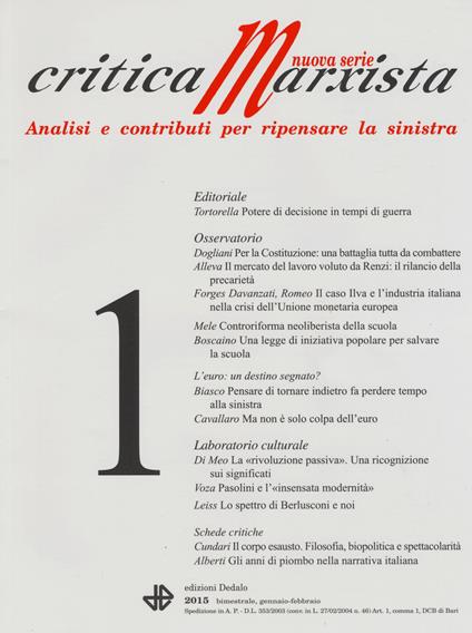 Critica marxista (2015). Vol. 1 - copertina