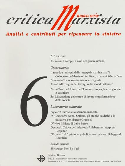Critica marxista (2015). Vol. 6 - copertina
