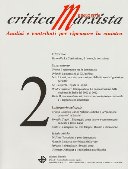 Critica marxista (2016). Vol. 2 - copertina