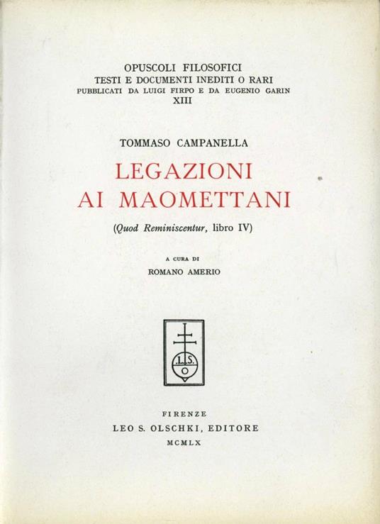 Legazioni ai maomettani (Quod reminiscentur, libro IV) - Tommaso Campanella - copertina