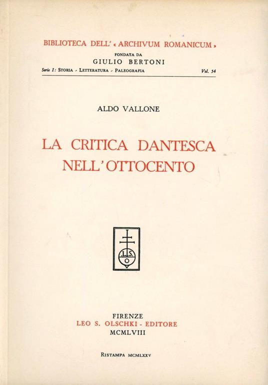 La critica dantesca nell'Ottocento - Aldo Vallone - copertina