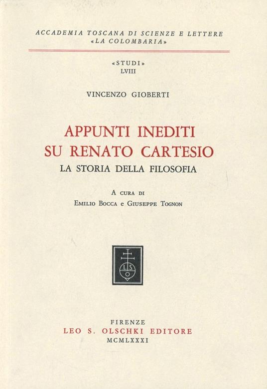 Appunti inediti su Renato Cartesio. «La storia della filosofia» - Vincenzo Gioberti - copertina
