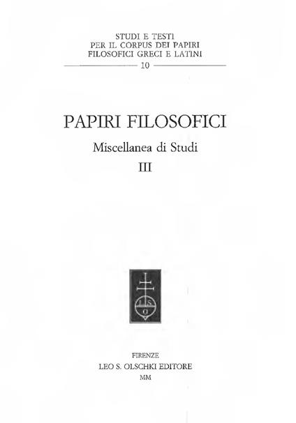 Papiri filosofici. Miscellanea di studi. Vol. 3 - copertina