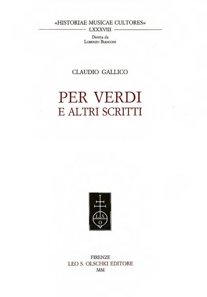 Per Verdi e altri scritti - Claudio Gallico - copertina