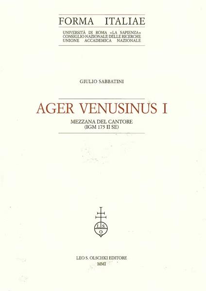 Ager Venusinus I. Mezzana del Cantore (IGM 175 II SE) - Giulio Sabbatini - copertina