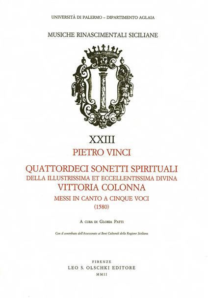 Quattordici sonetti spirituali della illustrissima et eccellentissima divina Vittoria Colonna messi in canto a cinque voci (1580) - Pietro Vinci - copertina