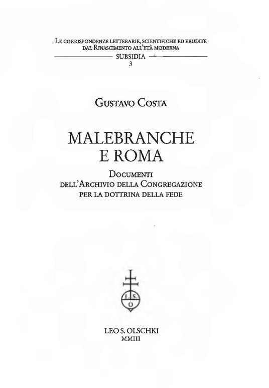 Malebranche e Roma. Documenti dell'archivio della Congregazione per la dottrina della fede - Gustavo Costa - copertina