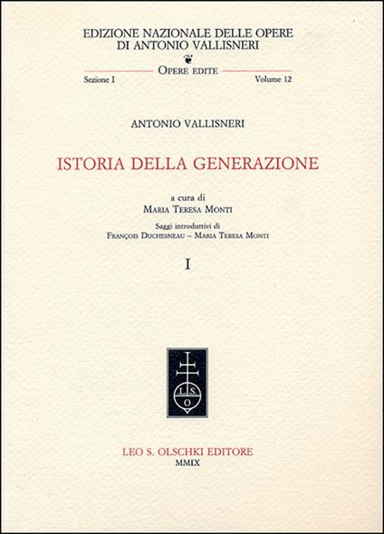 Istoria della generazione - Antonio Vallisneri - copertina