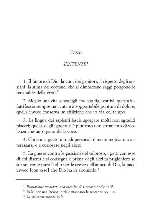 Sentenze morali. Testo greco a fronte - Fozio - 2