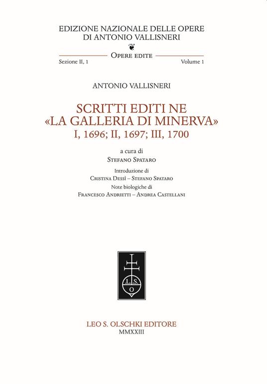 Scritti editi ne «La Galleria di Minerva» I, 1696; II, 1697; III, 1700 - Antonio Vallisneri - copertina