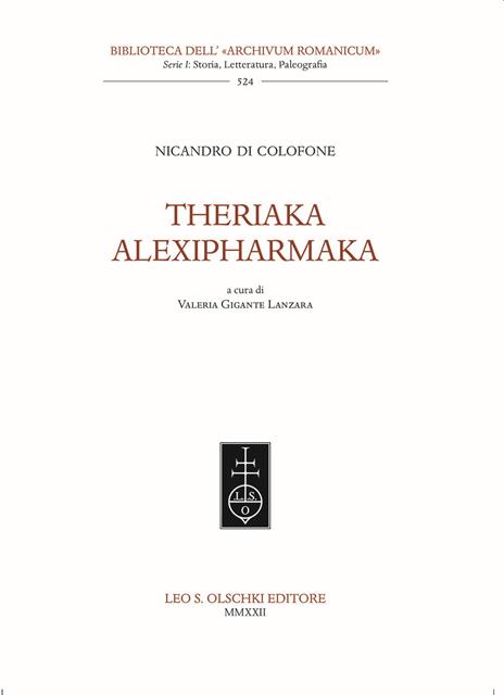 Theriaka-Alexipharmaka - Nicandro di Colofone - copertina