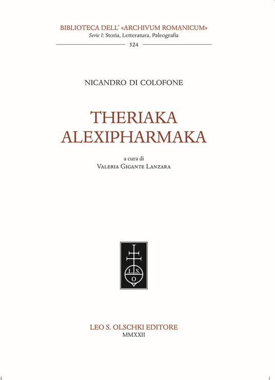 Theriaka-Alexipharmaka - Nicandro - copertina