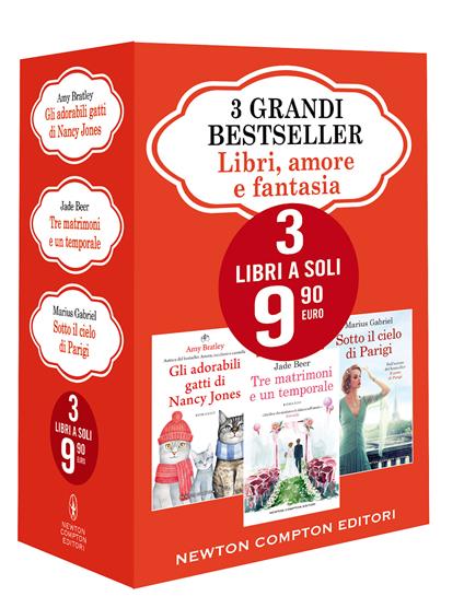 3 grandi bestseller. Libri, amore e fantasia: Gli adorabili gatti di Nancy Jones-Tre matrimoni e un temporale-Sotto il cielo di Parigi - Amy Bratley,Marius Gabriel,Jade Beer - copertina