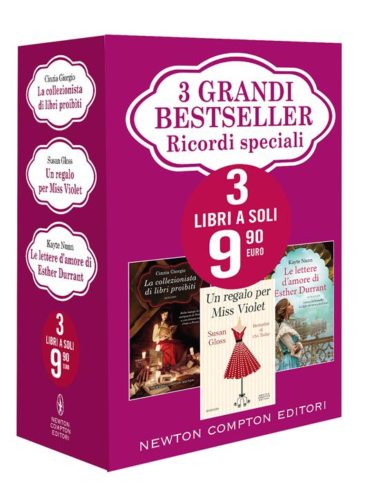 3 grandi bestseller. Ricordi speciali: La collezionista di libri proibiti-Un regalo per Miss Violet-Le lettere d'amore di Esther Durrant - Cinzia Giorgio,Gloss Susan,Kayte Nunn - copertina