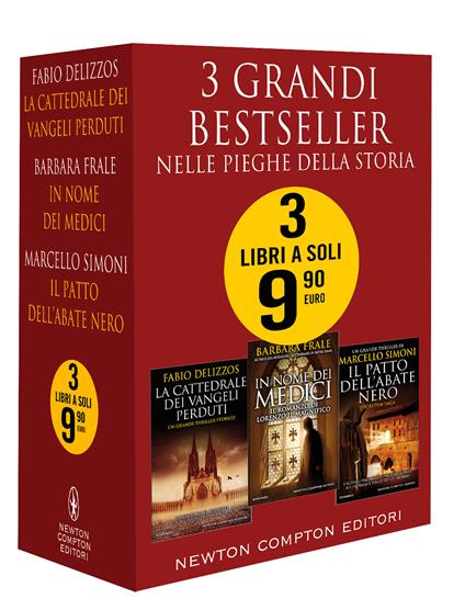 3 grandi bestseller. Nelle pieghe della storia: La cattedrale dei vangeli perduti-In nome dei Medici-Il patto dell'abate nero - Fabio Delizzos,Barbara Frale,Marcello Simoni - copertina