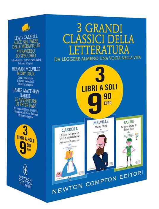 3 grandi classici: Alice nel paese delle meraviglie. Attraverso lo specchio-Moby Dick-Le avventure di Peter Pan. Ediz. integrale - Lewis Carroll,Herman Melville,James Matthew Barrie - copertina