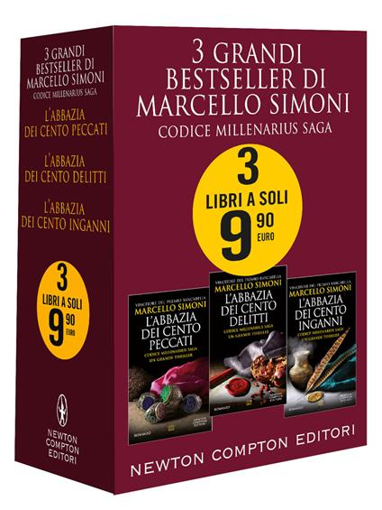 3 grandi bestseller di Marcello Simoni. Codice Millenarius Saga: L'abbazia dei cento peccati-L'abbazia dei cento delitti-L'abbazia dei cento inganni - Marcello Simoni - copertina