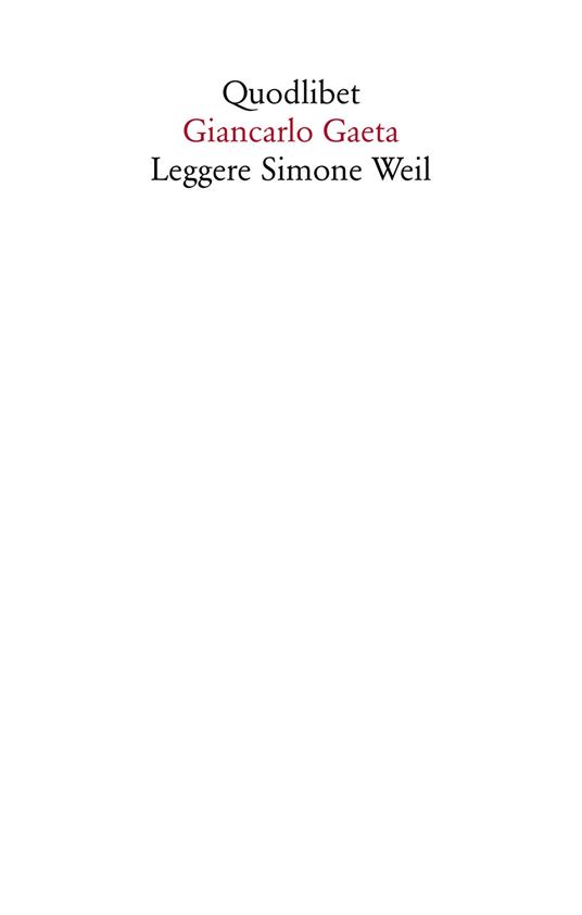 Leggere Simone Weil - Giancarlo Gaeta - copertina