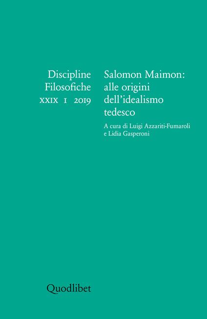 Discipline filosofiche (2019). Vol. 1: Salomon Maimon: alle origini dell'idealismo tedesco. - copertina