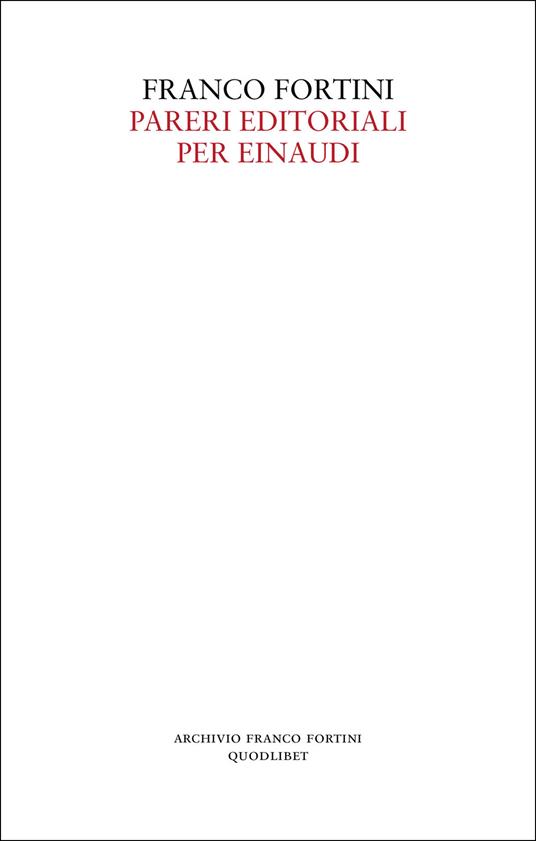 Pareri editoriali per Einaudi - Franco Fortini - copertina