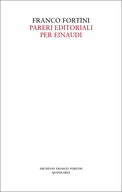 Pareri editoriali per Einaudi - Franco Fortini - copertina
