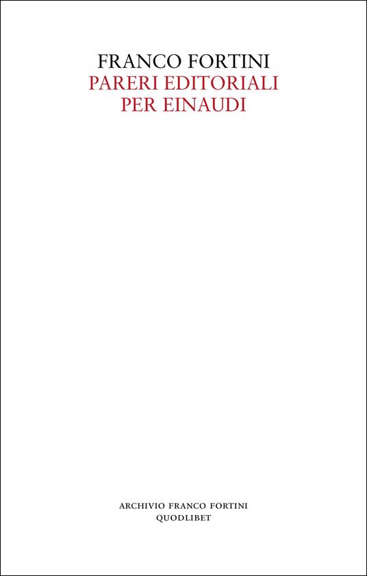 Pareri editoriali per Einaudi - Franco Fortini - copertina