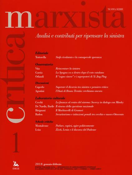 Critica marxista (2018). Vol. 1 - copertina