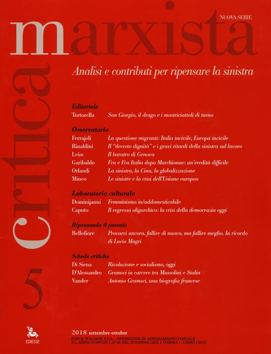 Critica marxista (2018). Vol. 5 - copertina