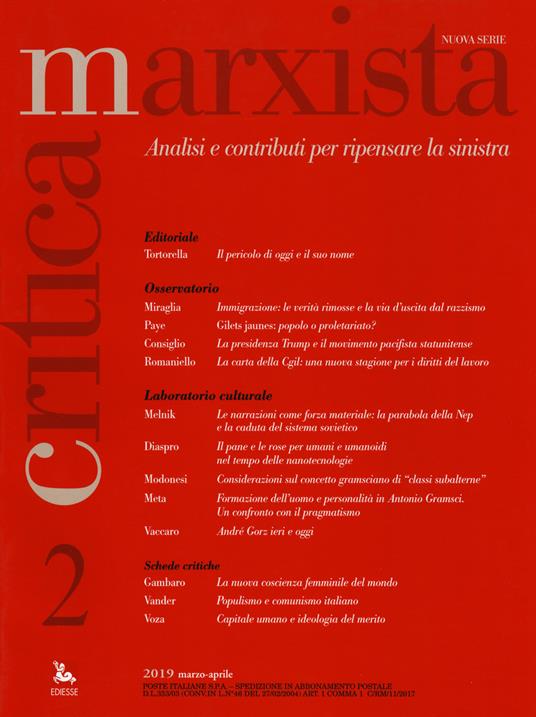 Critica marxista (2019). Vol. 2 - copertina
