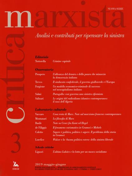 Critica marxista (2019). Vol. 3: Maggio-giugno - copertina