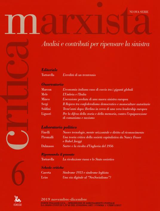 Critica marxista (2019). Vol. 6 - copertina