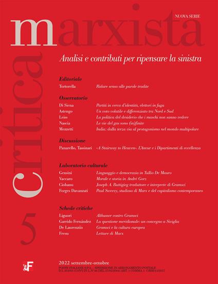 Critica marxista (2022). Vol. 5 - copertina