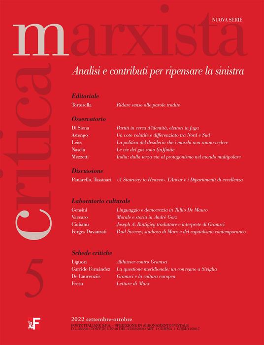 Critica marxista (2022). Vol. 5 - copertina