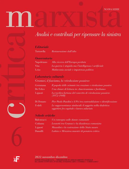 Critica marxista (2022). Vol. 6 - copertina